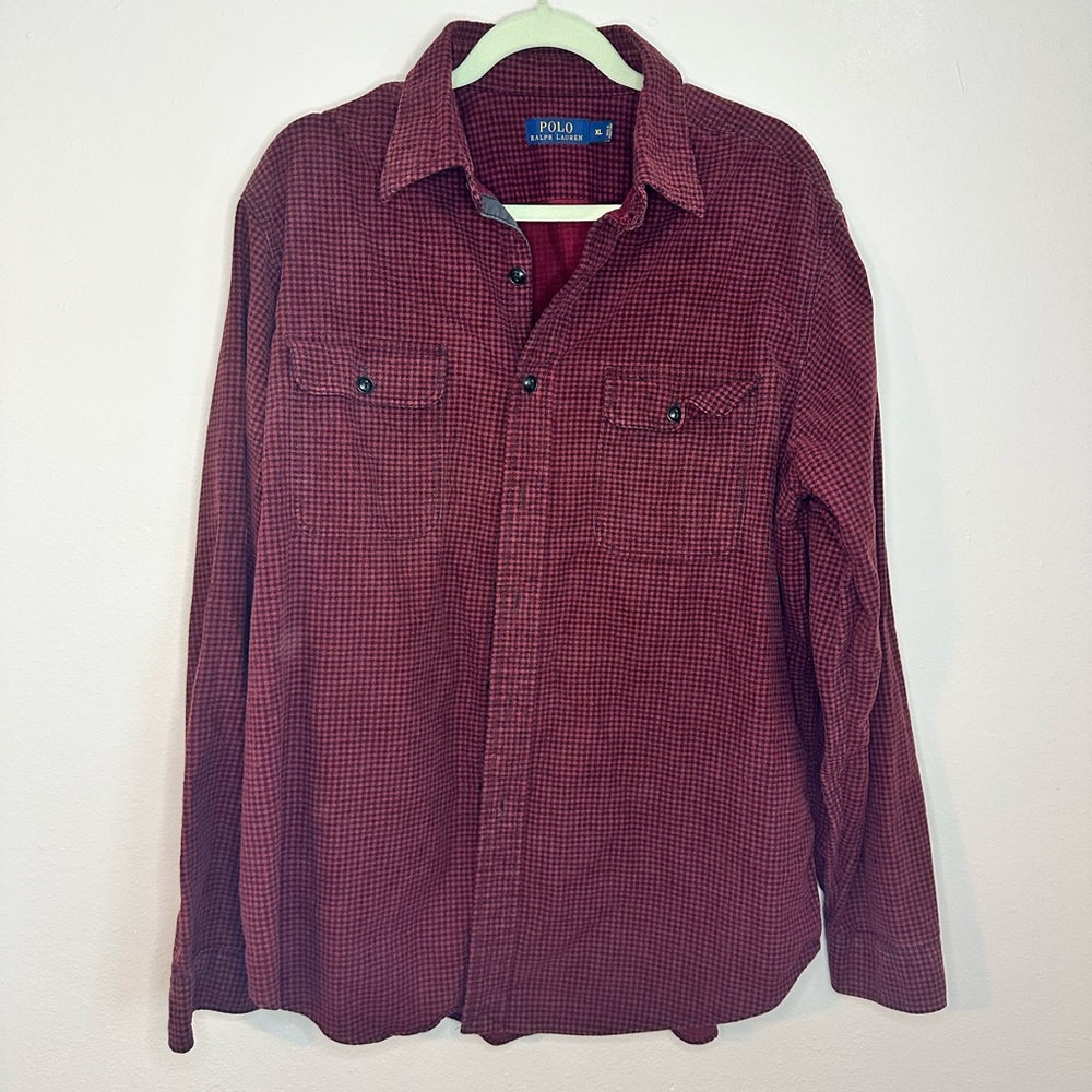 Ralph Lauren Red and Black Houndstooth Button-Up Shirt